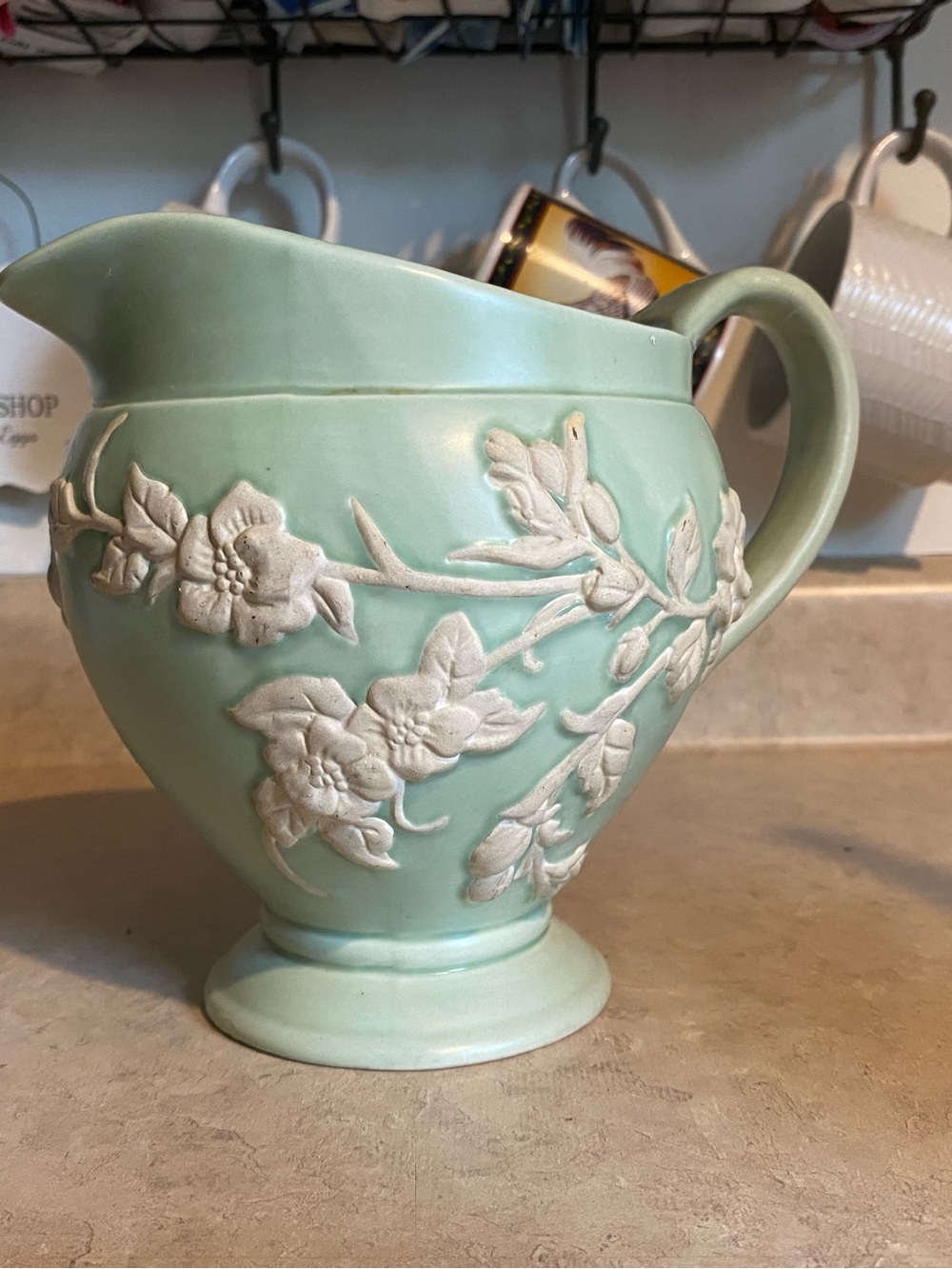 Antique/Vintage Mid Century Modern Cameo Floral Pitcher Jug Vase Art Decor MCM